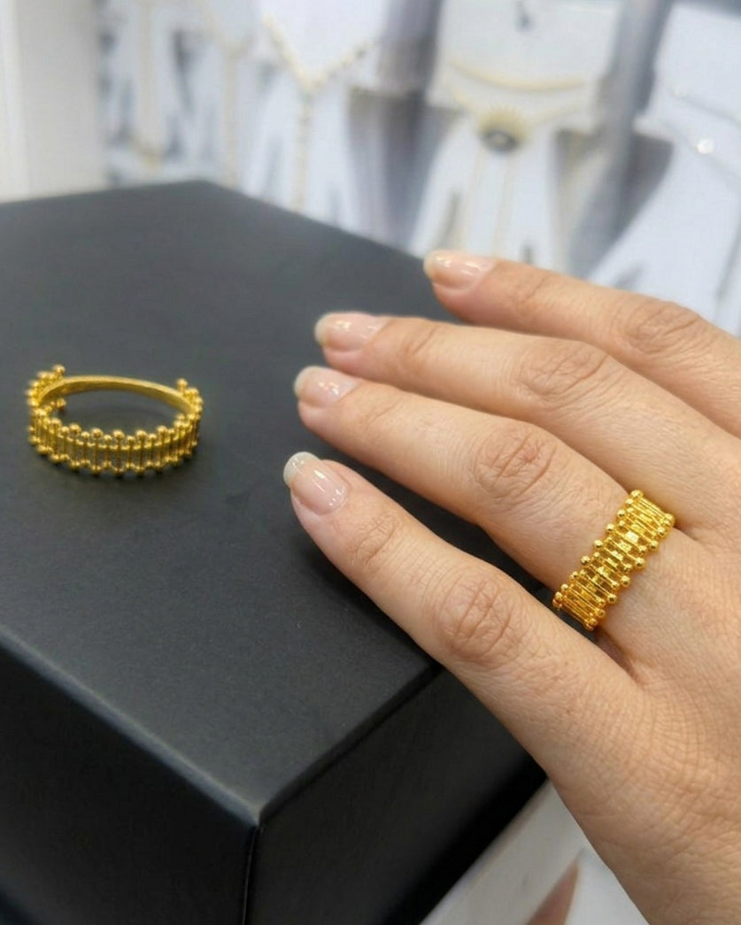 Wear the Crown, Skip the Kingdom – 925 Sterling Silver Gold Plated Granulation Crown Band Ring, Adjustable Regal Statement Ring in Yellow Gold · Rose Gold · Rhodium
