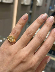 Compass of the Confident – 925 Sterling Silver CZ Pave Starburst Signet Ring, Chunky Gold Celestial Statement Ring in Yellow Gold · Rose Gold · Rhodium