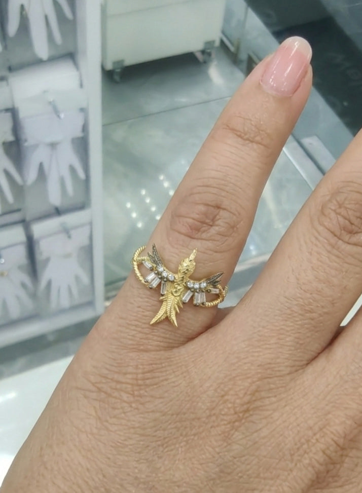 Two Tone Hummingbird CZ Ring – 925 Sterling Silver | Gold Plated | Pinky / Little Finger Ring