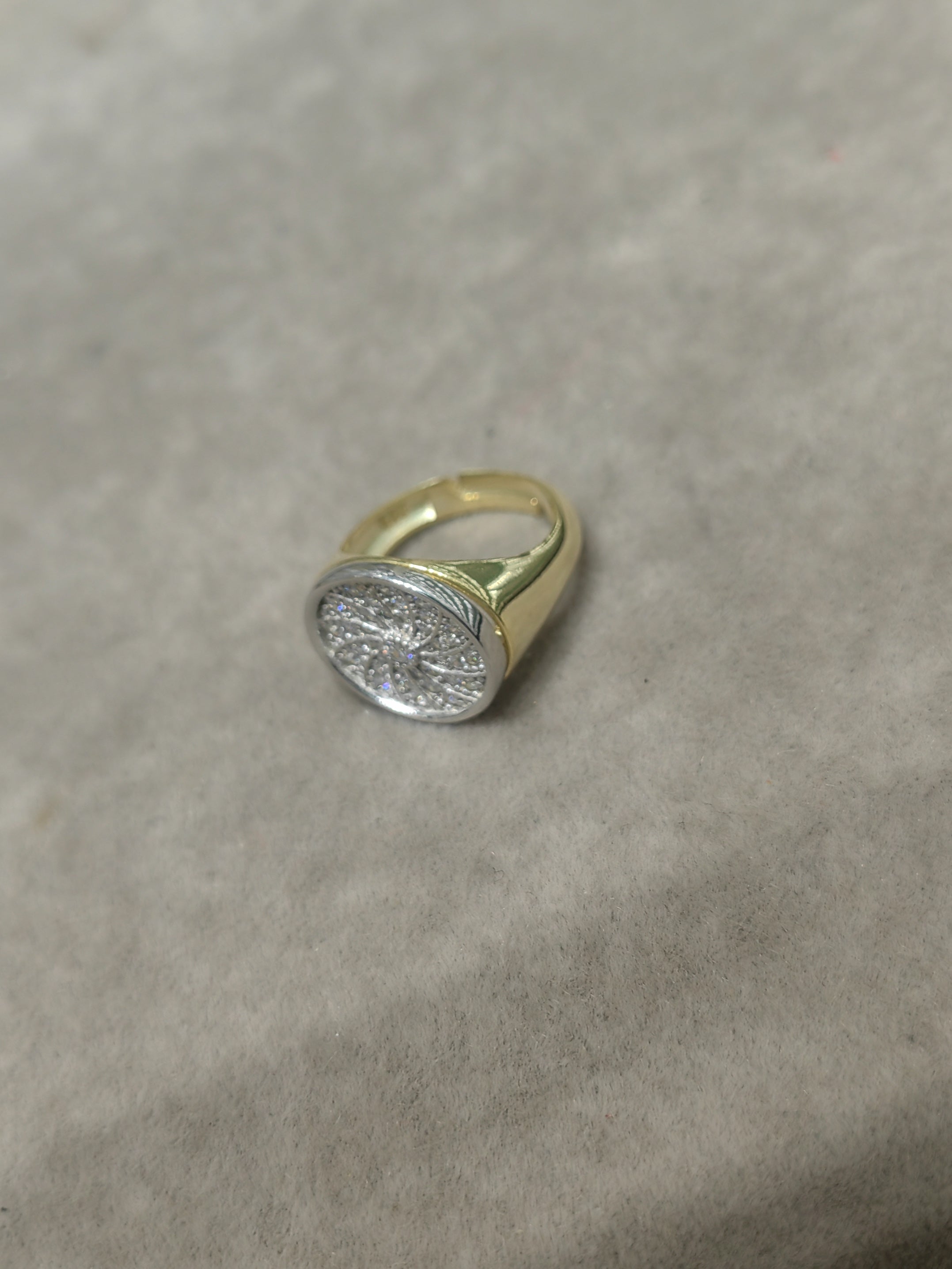 Two Tone Men's CZ Signet Ring – Sterling Silver & Gold Plated | Adjustable