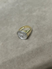 Two Tone Men's CZ Signet Ring – Sterling Silver & Gold Plated | Adjustable