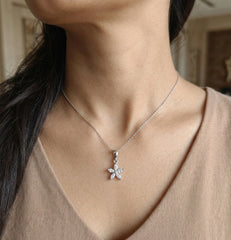 925 Sterling Silver Zirconia Flower Necklace - CZ Star Pendant