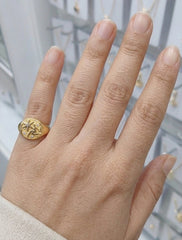 Handcrafted Gold Celestial Signet Ring - Vintage Style Engraved Star Ring