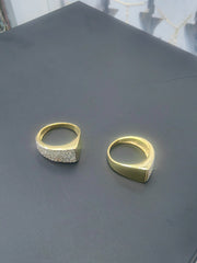 Half Iced, Half Gold – 925 Silver Full Pave CZ Saddle Pinky Ring in Yellow Gold, Rose Gold or Rhodium Finish