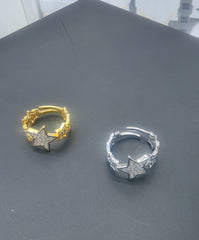 Every Link a Star – Cubic Zirconia Star Motif Chain Band Ring in 925 Silver, Available in Yellow Gold and Rhodium Finish