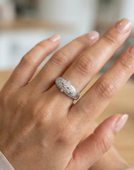 Gold Plated CZ Cluster Dome Ring – 925 Sterling Silver | Adjustable | Engraved Band