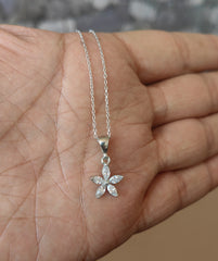 925 Sterling Silver Zirconia Flower Necklace - CZ Star Pendant