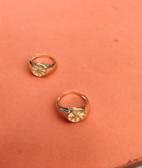 Compass of the Confident – 925 Sterling Silver CZ Pave Starburst Signet Ring, Chunky Gold Celestial Statement Ring in Yellow Gold · Rose Gold · Rhodium