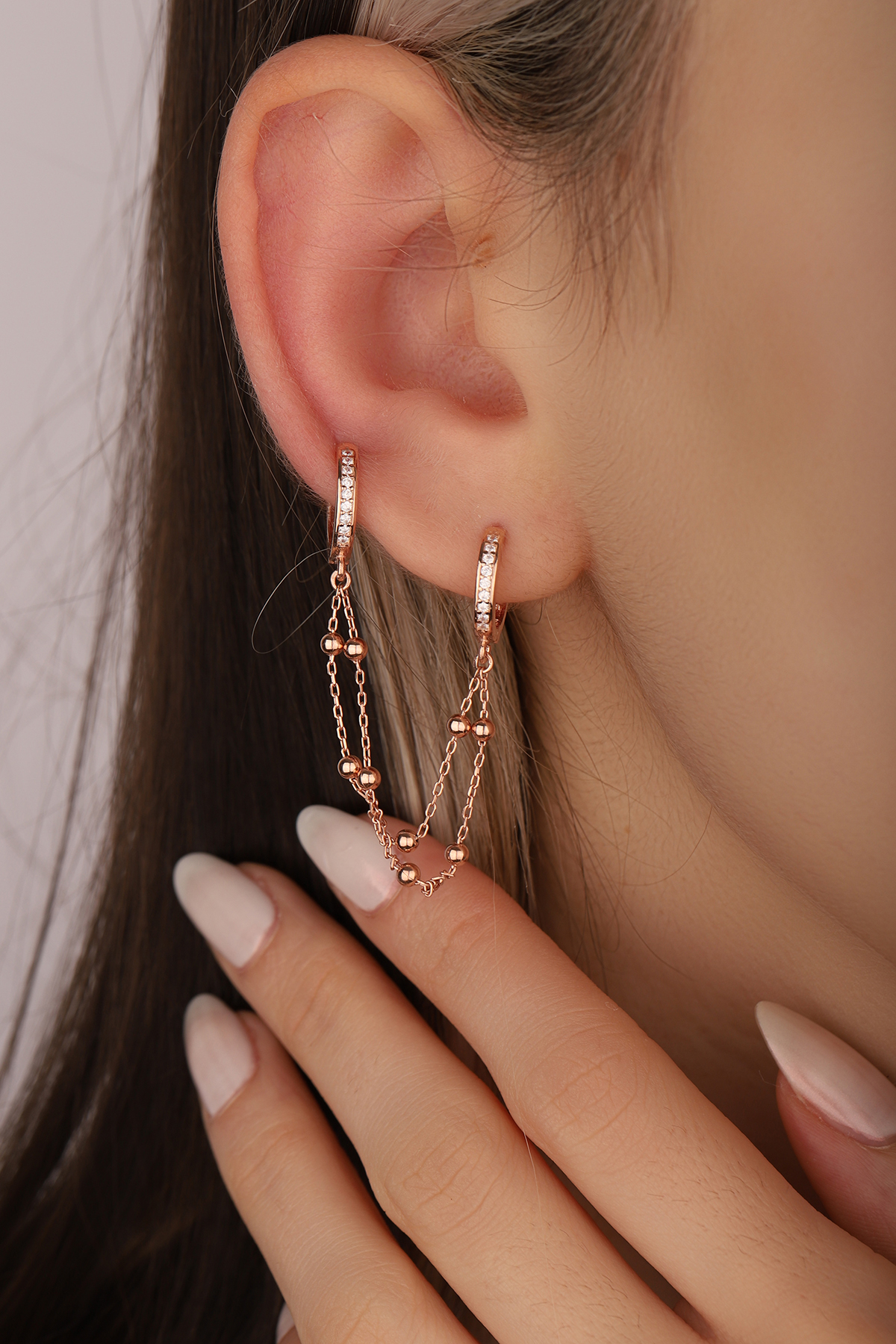 Handmade 20g, 16g Diamond mother of pearl dangled helix double chain  cartilage ear studs, 316l surgical steel, 2 Bars Chain, Helix cartilage  earring - Hi Unni