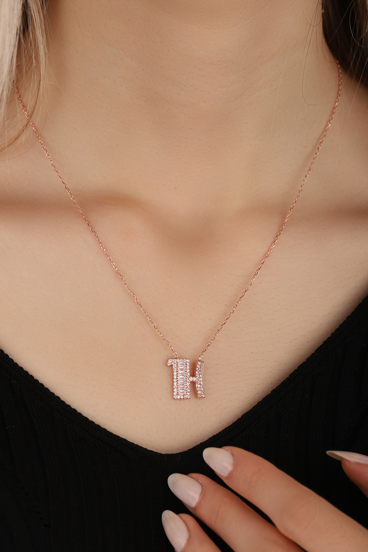 Sideways Initial Necklace - Letter H in Silver & Gold | Alexandra Marks  Jewelry